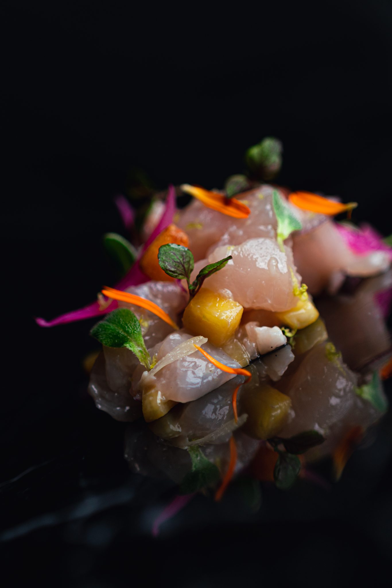 Ceviche colore et fleuri, cuisine du monde chez Art Restaurant